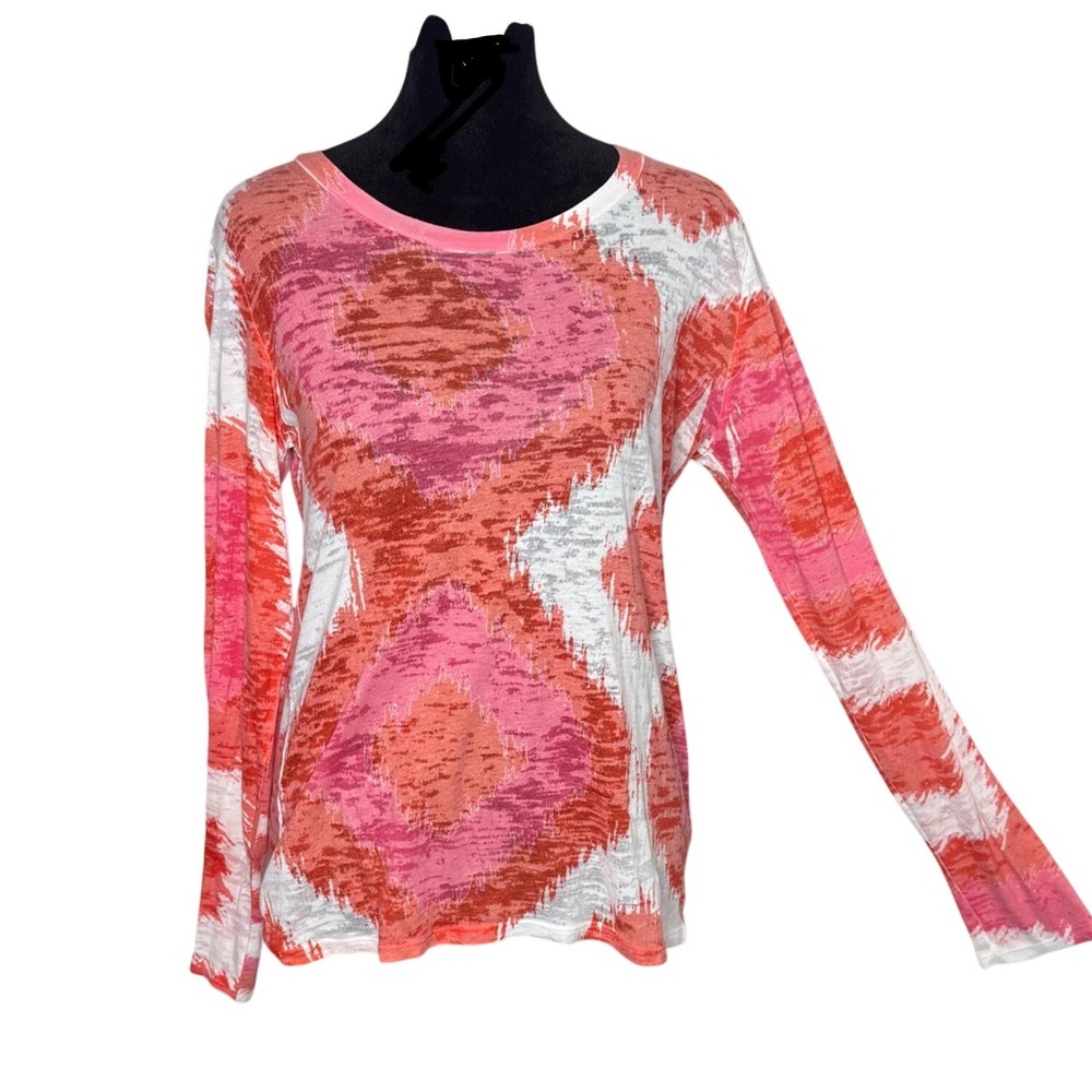 Women’s Long Sleeve Abstract Print Top in Pink & Orange